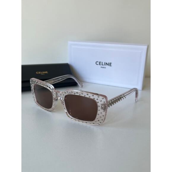 NEW Celine CL4213IS Pink Clear Crystal Studded Sunglasses - Picture 6 of 12